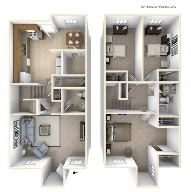 Floor plan for 3 beds, 1.5 baths, 1170 sqft